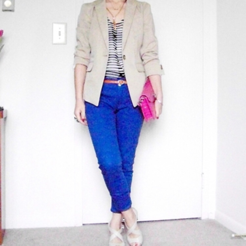 Bright blue dyed jeans